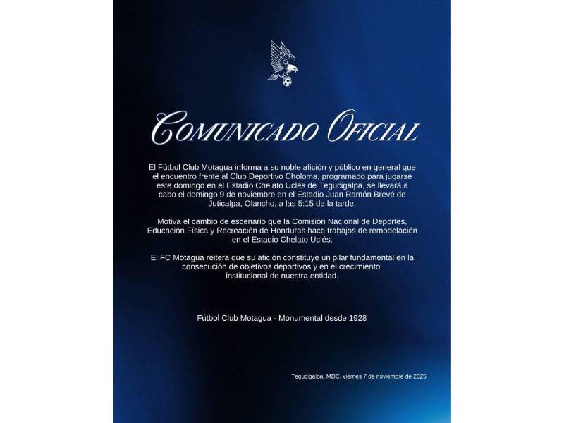 Motagua cambia de estadio para partido ante Choloma