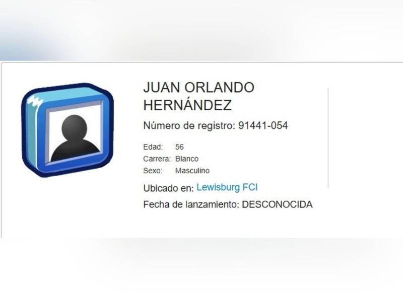Los registros de Agencia Federal de Prisiones en Estados Unidos indican que Juan Orlando Hernández ahora se encuentra en la Penitenciaría Federal de Lewisburgo (Lewisburg FCI).