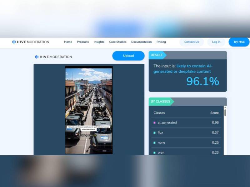 Captura de pantalla a los resultados de la herramienta Hive Moderation.