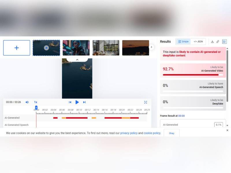 Captura de pantalla a los resultados de la herramienta Hive Moderation.