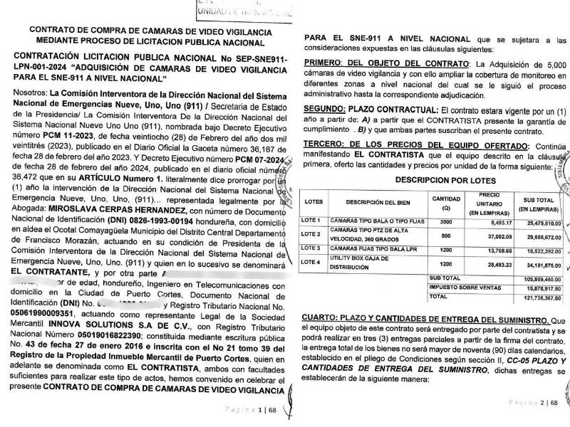 El contrato establece que fue una empresa hondureña la que proveyó las cámaras al 911.