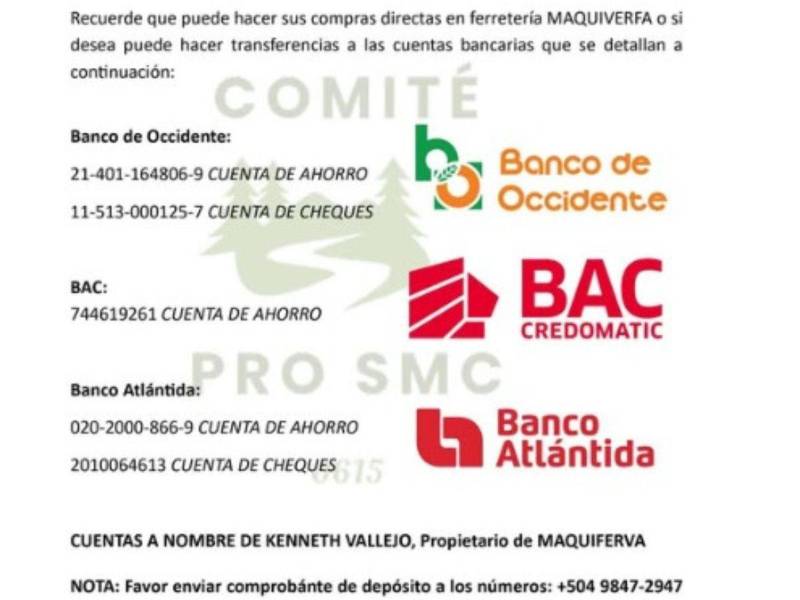 El comité pro mejoramiento de la carretera ha habilitado cuentas bancarias para que todo ciudadano que desee hacer aportes para la compra de asfalto en frío.