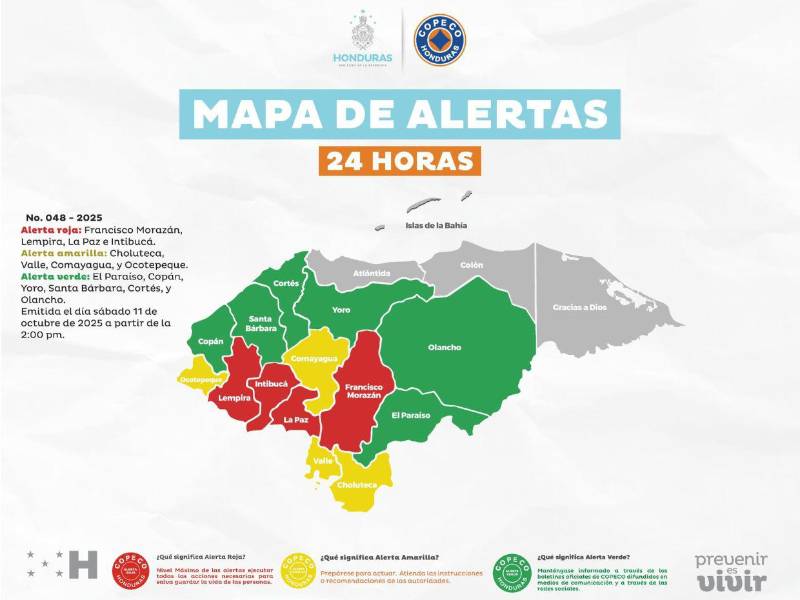 Elevan a alerta roja cuatro departamentos de Honduras por lluvias