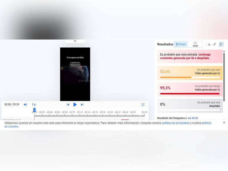 Captura de pantalla a los resultados de Hive Moderation.
