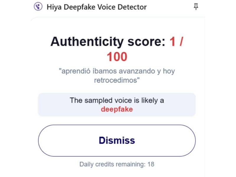 Captura de pantalla a los resultados de la herramienta Hiya.