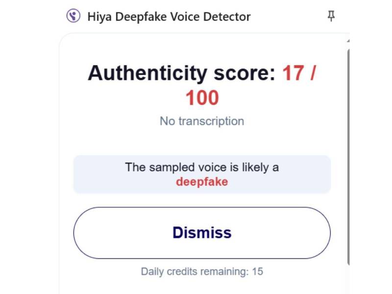 Captura de pantalla a los resultados de la herramienta Hiya.
