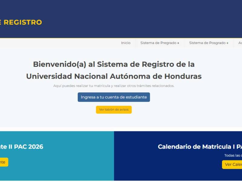 Página del sitio oficial de la UNAH para ingresar a tu cuenta estudiantil.