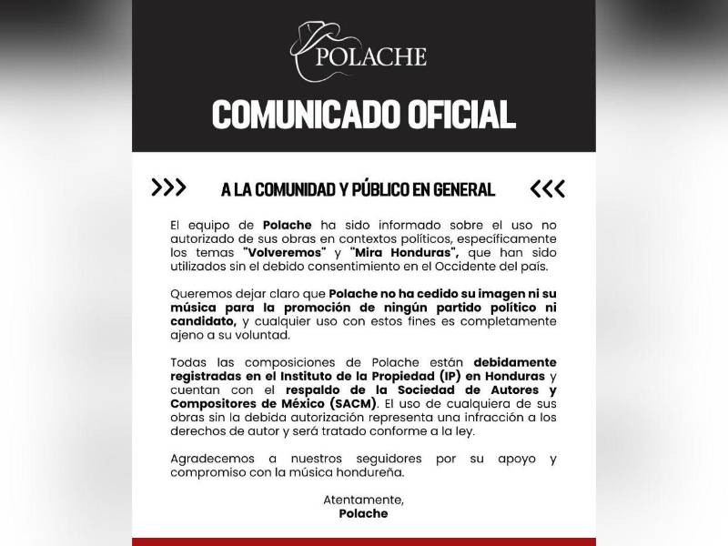 Polache desautoriza el uso de sus canciones en campañas políticas