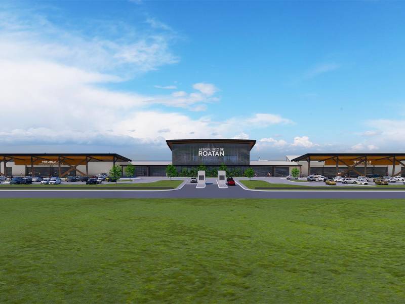 Render de la fachada del aeropuerto ya remodelado.