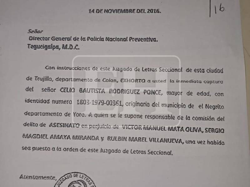 Una de las órdenes de captura emitida por tres muertes ocurridas en Colón.