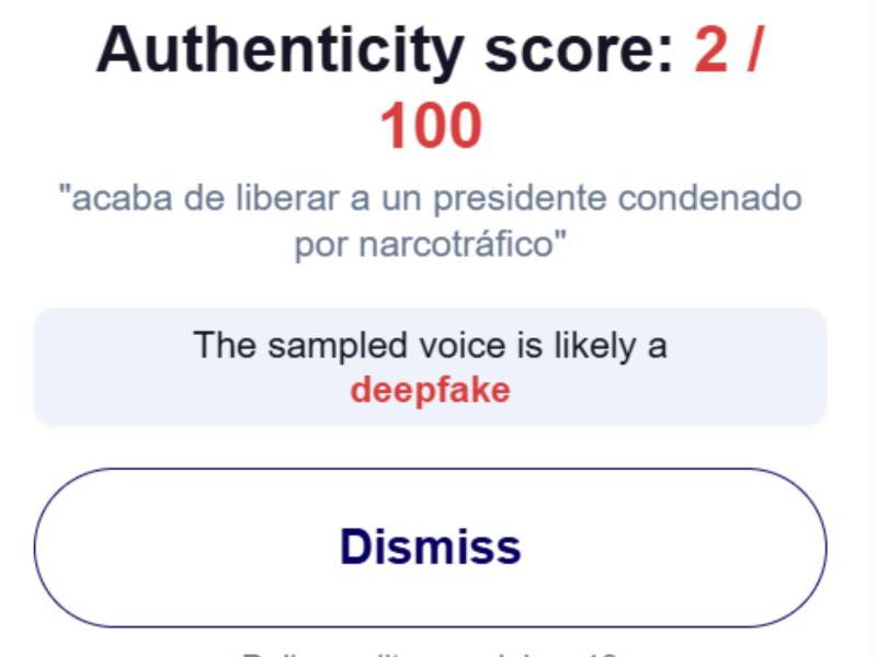Captura de pantalla a los resultados de la herramienta Hiya.