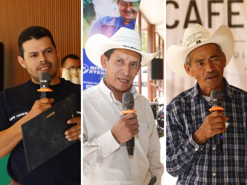 Los productores Oscar Armando Tábora, José Isabel Mendes y Expectación Campos agradecieron la asesoría técnica recibida por técnicos de Volcafe en Honduras.
