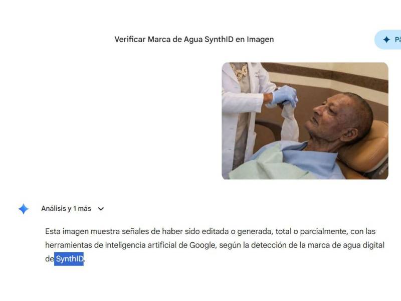 Captura de pantalla a los resultados de SynthID sobre el análisis de la imagen.
