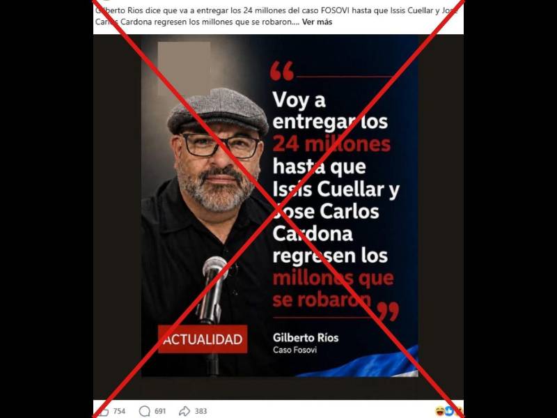 Captura de pantalla a una publicación de Facebook, hecha el 7 de agosto de 2026.