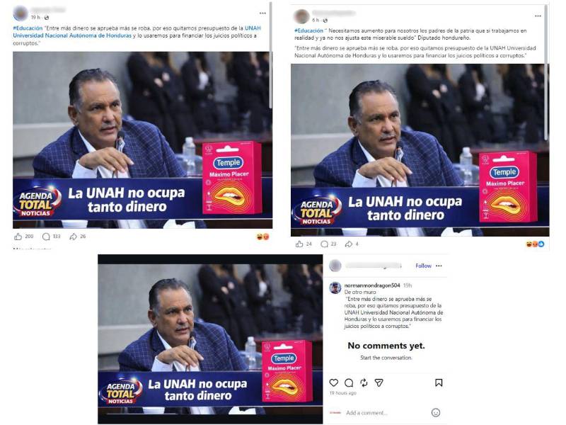 Captura de pantalla de diferentes publicaciones en redes sociales que comparten la misma desinformación.
