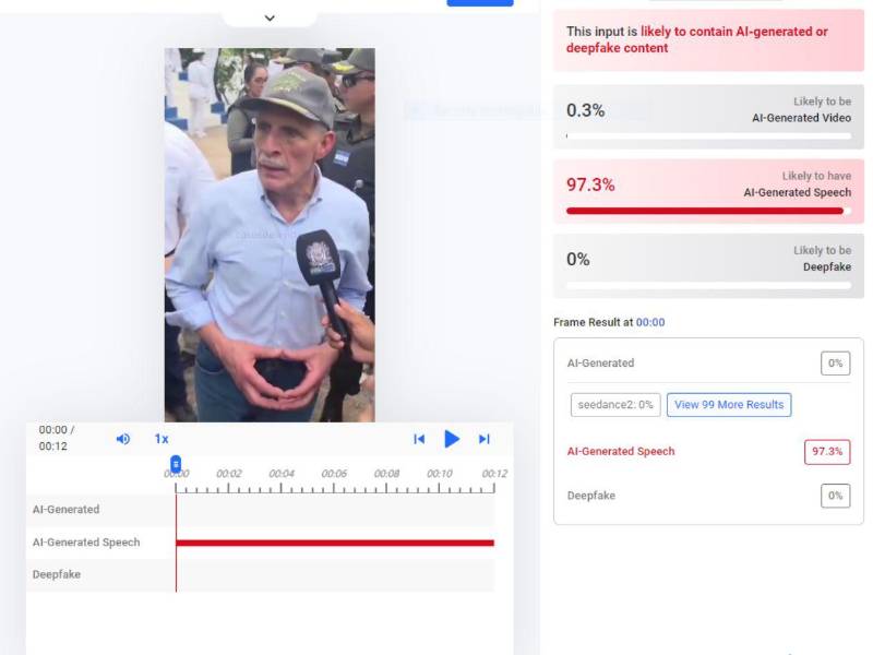 Captura de pantalla a los resultados de Hive Moderation sobre el análisis del video.