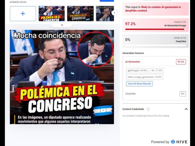 Captura de pantalla del análisis realizado en Hive Moderation.