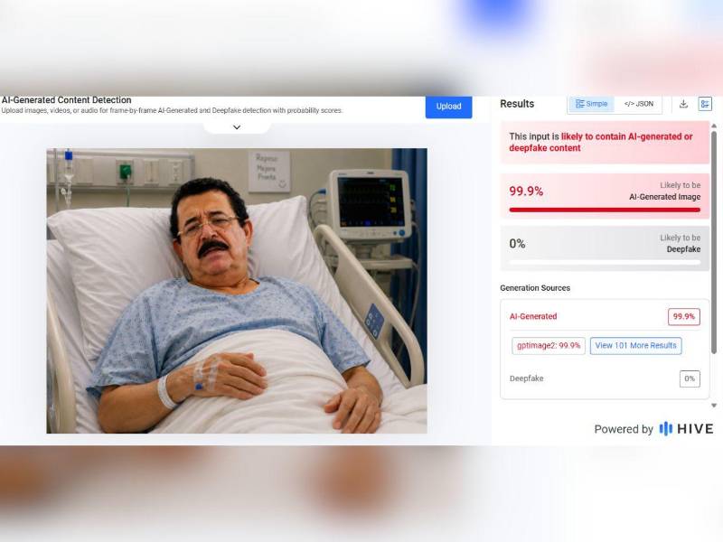 Captura de pantalla a los resultados de la herramienta Hive Moderation