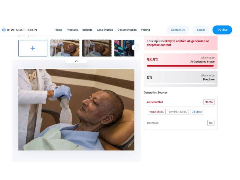 Captura de pantalla a los resultados de Hive Moderation sobre el análisis de la imagen.