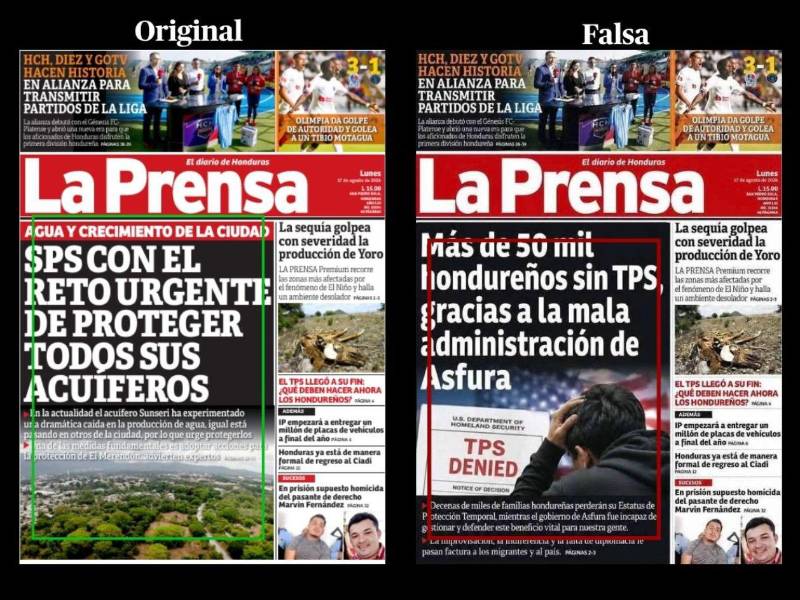 Inconsistencias detectadas por EH Verifica durante un análisis visual entre el contenido falso y uno verídico.