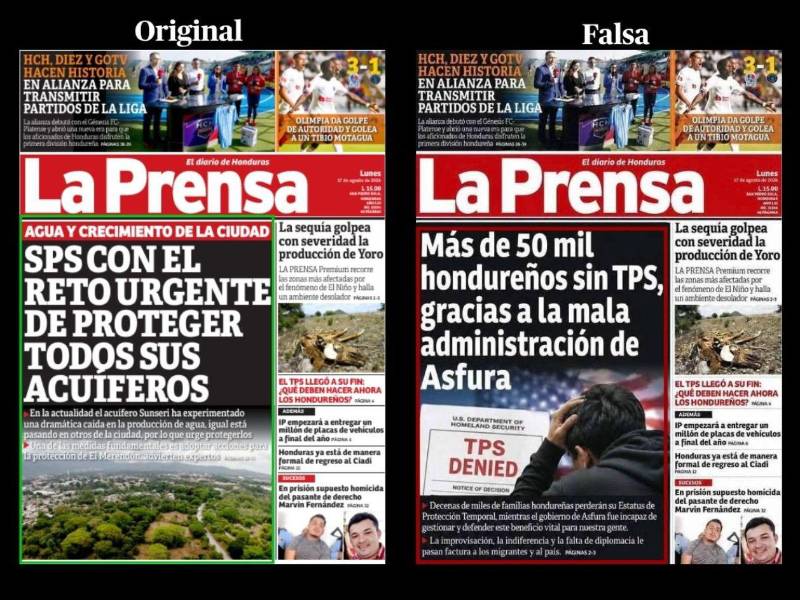 Inconsistencias detectadas por EH Verifica durante un análisis visual entre el contenido falso y uno verídico.