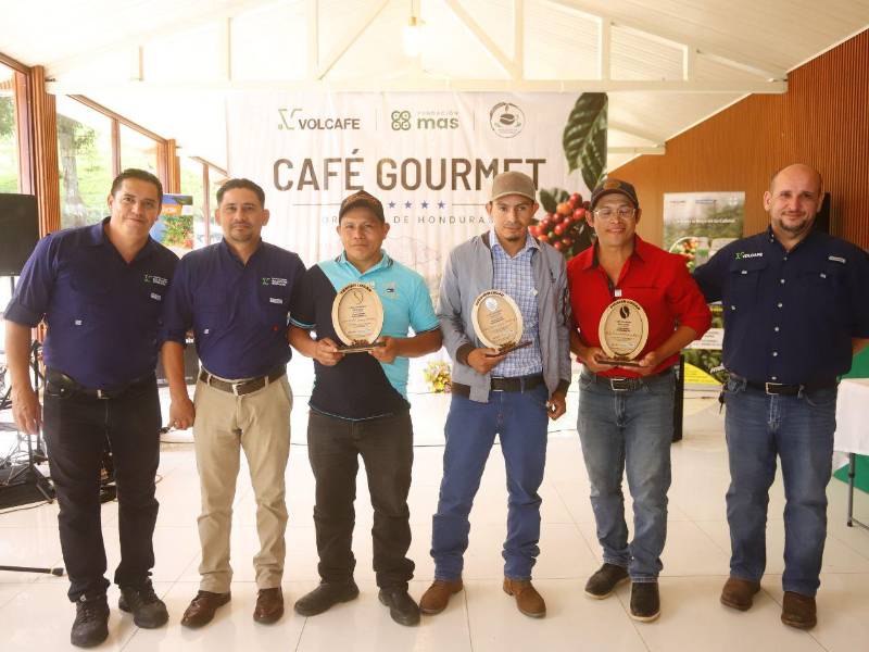 Ganadores de la segunda edición de Café Gourmet 2026 en el occidente del país, junto a los ejecutivos de Volcafe en Honduras.
