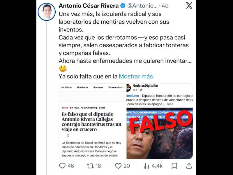 Captura de pantalla a una publicación de Antonio Rivera en X/Twitter hecha el 12 de mayo de 2026