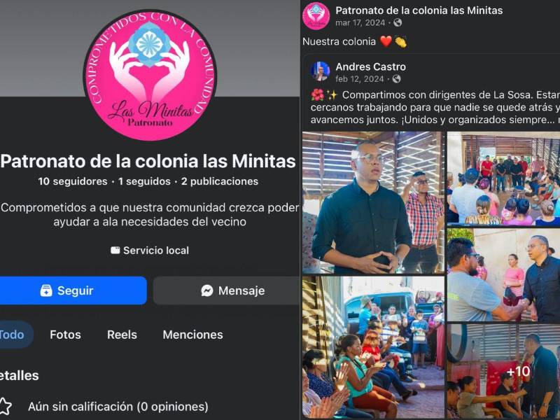 Capturas de pantalla de la página de Facebook “Patronato de la colonia las Minitas”, creada meses antes de la solicitud de bonos.