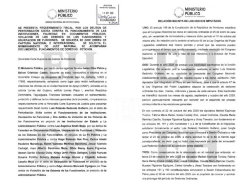 El Ministerio Público sostiene que las actuaciones habrían invadido competencias del órgano electoral y afectado el desarrollo del proceso electoral de 2025.
