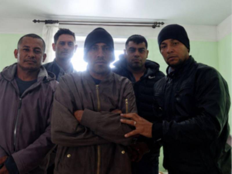 Cinco hondureños que lograron escapar en Rusia: Yimi Alexander Baca, Marvin Sair Baca, Olvin David Banegas, Ricardo Alfredo Banegas y Luis Alonso Dubón.