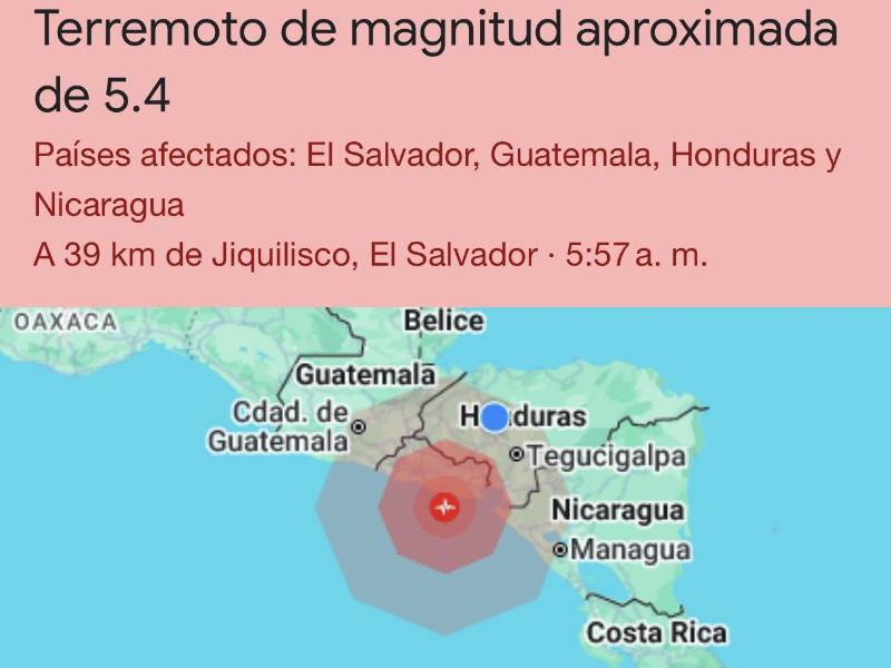 Sismo de magnitud 5.4 sacude el suroeste de Honduras; no hay víctimas