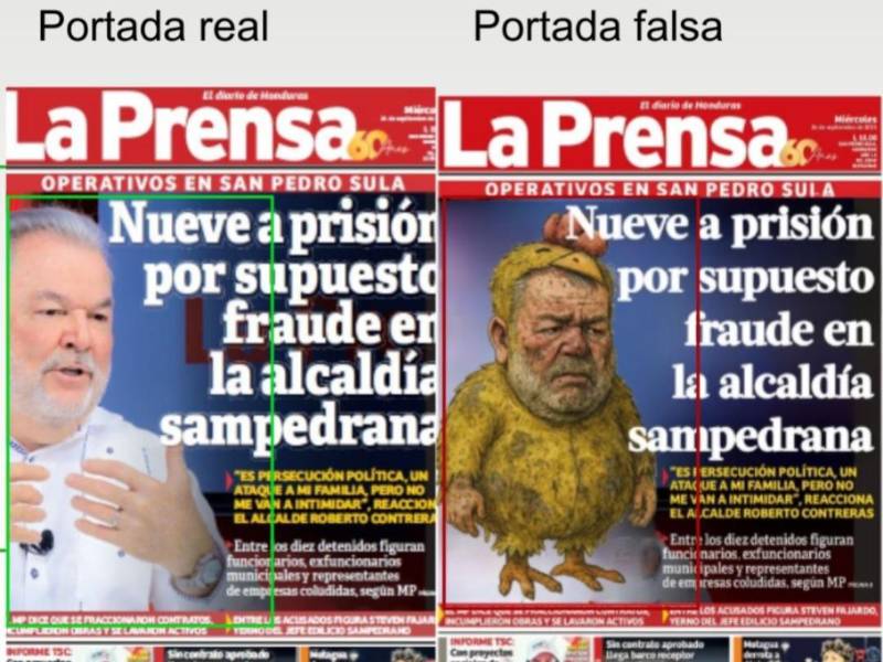 Captura de pantalla a la comparativa entre la portada real y falsa
