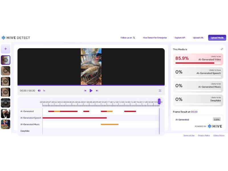 Captura de pantalla al análisis realizado en Hive Moderation