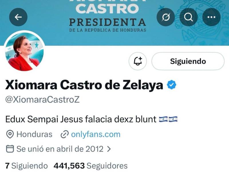 La nueva descripción que aparece en el perfil de X de Xiomara Castro.