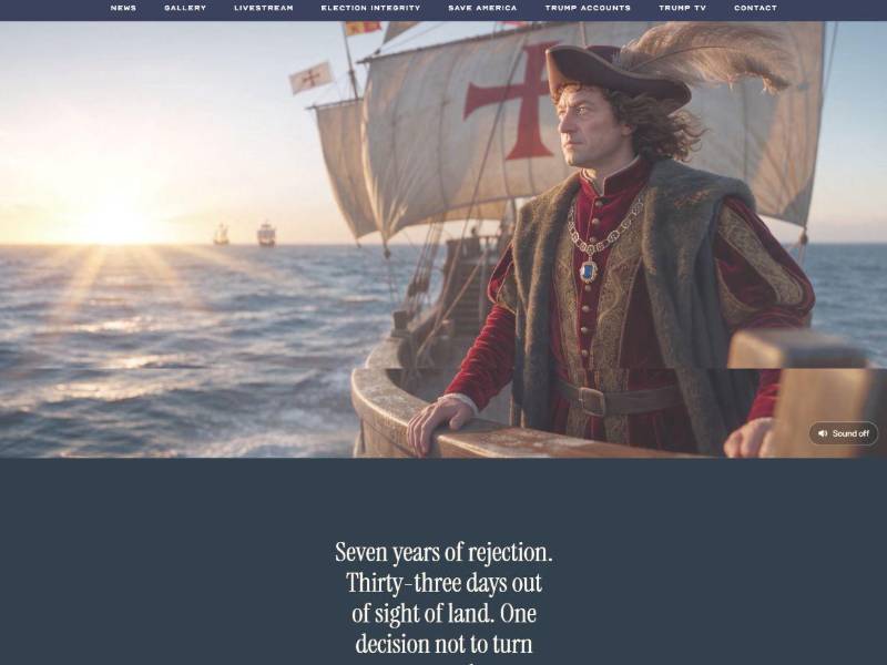 <b>HOMENAJE. </b>Captura de pantalla de la página web de la Casa Blanca, que muestra un homenaje a Cristóbal Colón, al que presenta como el héroe estadounidense por excelencia que navegó hacia el oeste y descubrió un Nuevo Mundo.