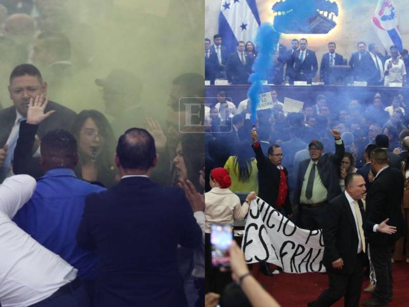 El Hemiciclo Legislativo se convirtió en un campo de batalla durante la noche del pasado lunes 23 de marzo, tras la aprobación de la denuncia para iniciar un juicio político contra el fiscal general, Johel Zelaya. Entre caídas, empujones y humo, así se vivió la sesión. A continuación las imágenes de lo que no se vio.