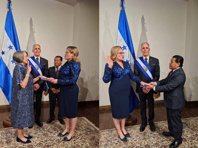 Mireya Agüero (izquierda) fue juramentada como canciller y Zulmi Ortez como ministra de Gobernación.