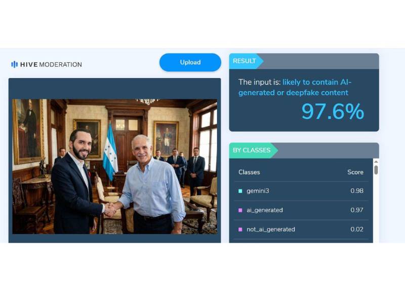 Captura de pantalla a los resultados de Hive Moderation sobre el análisis de la imagen.