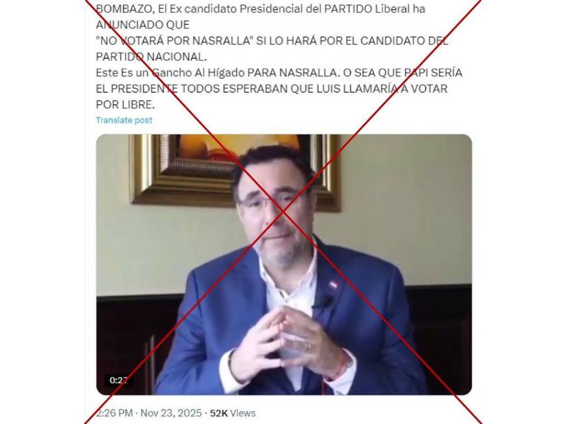 Captura de pantalla a una publicación de X hecha el 24 de noviembre de 2025.