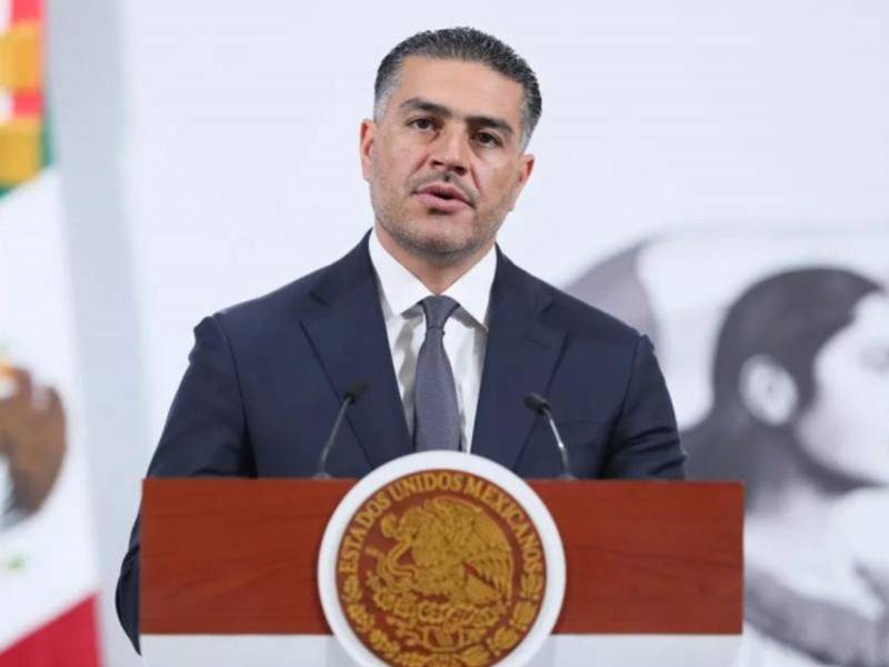 El secretario de Seguridad y Protección Ciudadana (SSPC) del Gobierno de México, Omar García Harfuch, durante la comparecencia donde informó sobre la detención del exfuncionario.
