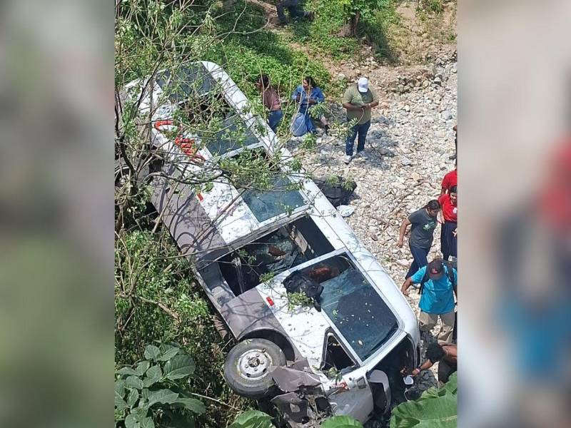 La unidad cayó por la hondonada varios metros.