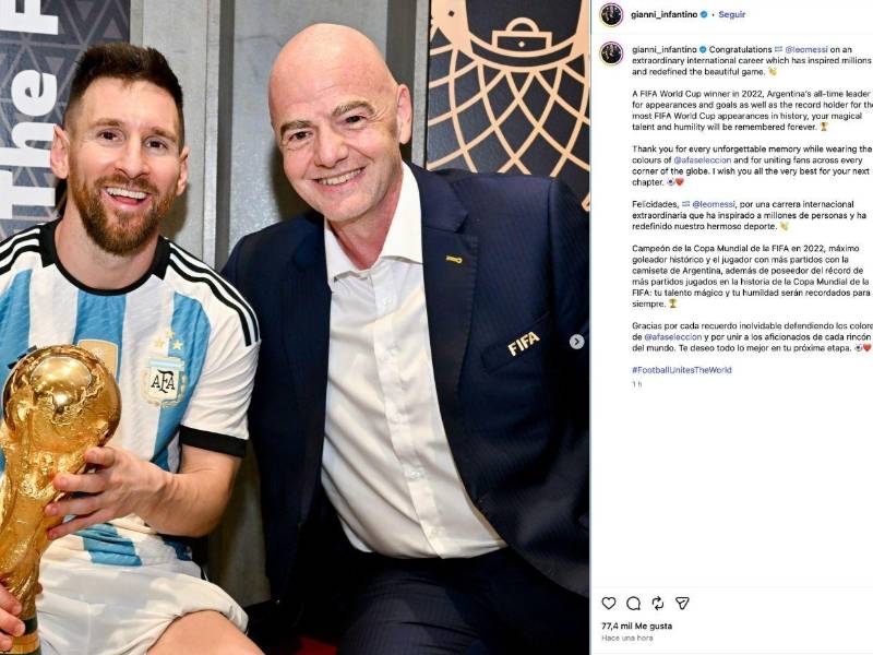 Lionel Messi anunció su retiro y en redes sociales se dieron varios mensajes, uno de ellos de Gianni Infantino, presidente de la FIFA. Esto dijo el máximo jerarca de la FIFA y otros exjugadores.