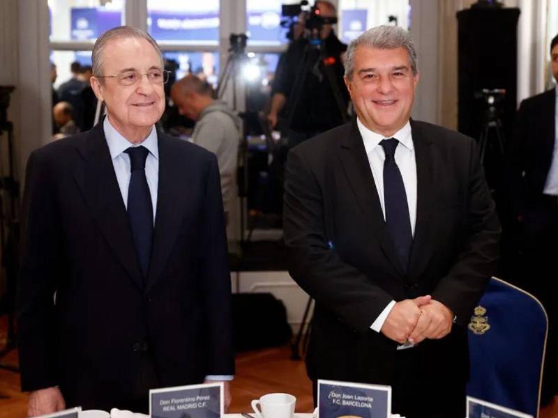 Florentino Pérez y Joan Laporta durante una reunión.