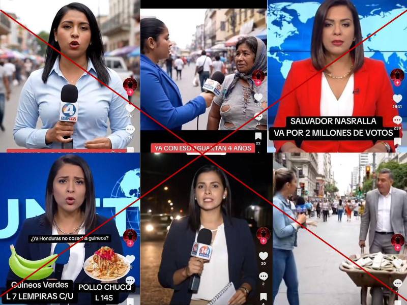 La suplantación de periodistas abarca desde escenas en la calle entrevistando a supuestos ciudadanos hasta sets de grabación simulados.