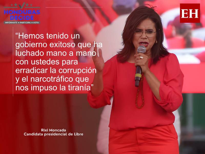 Rixi Moncada, candidata presidencial por el Partido Libertad y Refundación (Libre) participó en una convención política este domingo 9 de noviembre en la Villa Olímpica de Tegucigalpa, donde cuestionó la efectividad del TREP, denunció un intento de fraude y acusó a dos de sus contrincantes de narcotraficantes y otros apelativos. A continuación sus frases más destacadas.