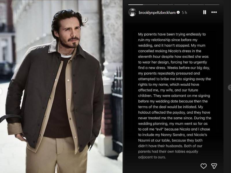 La publicación de Brooklyn Beckham en su perfil de Instagram devela la fragmentada relación con su familia.