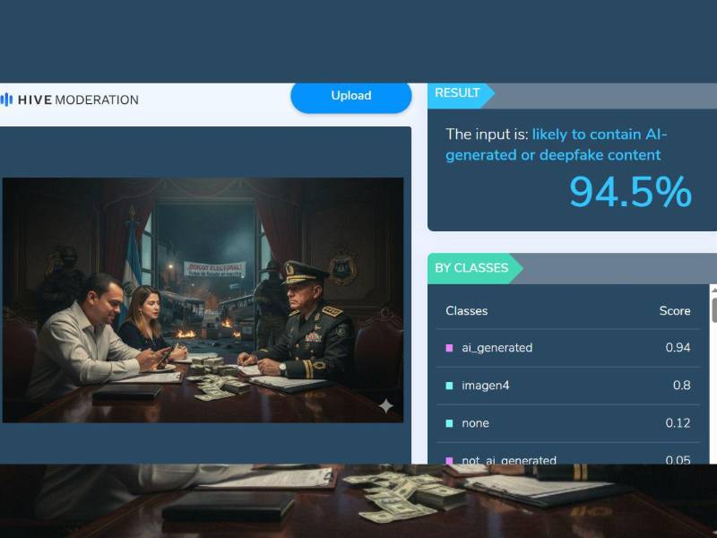 Captura de pantalla a los resultados de la herramienta Hive Moderation.