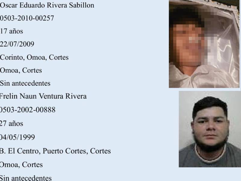 Arriba, Óscar Rivera; abajo, Frelin Ventura, ambos civiles fallecidos en enfrentamiento en Omoa.