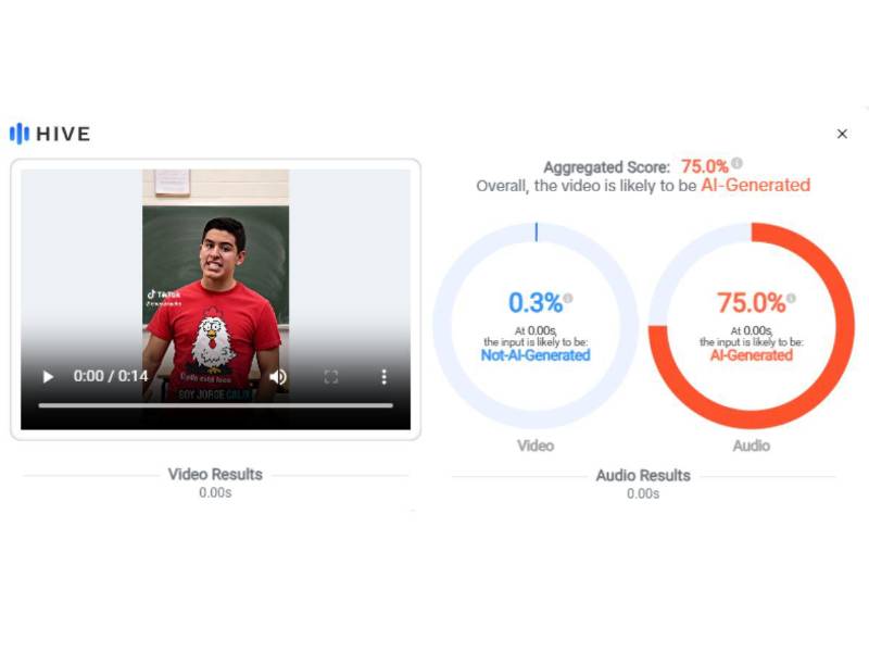 Captura de pantalla a los resultados de Hive Moderation hecha el 2 de julio de 2025.