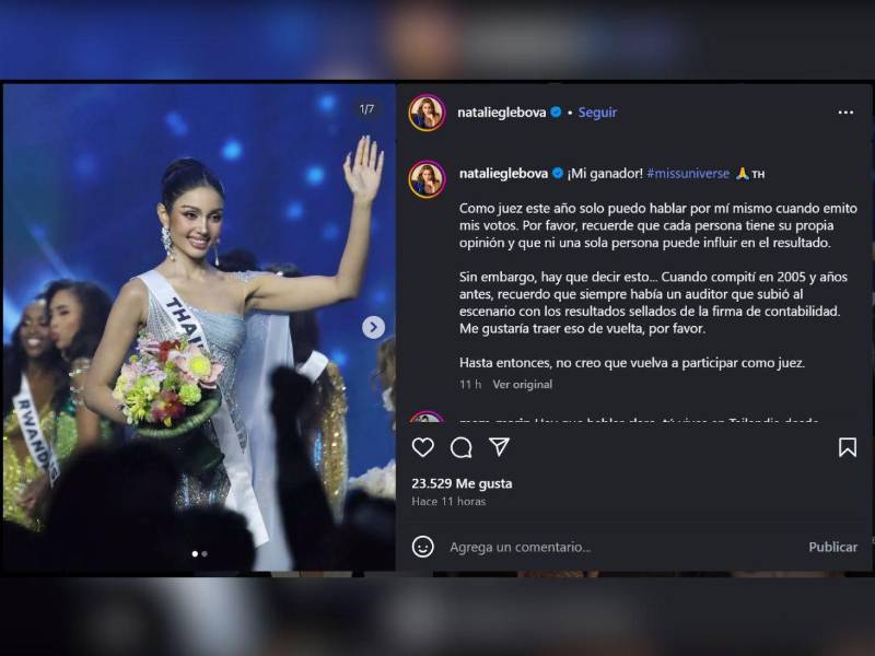 Natalie Glebova, jueza del Miss Universo 2025, expresa su decepción por decisión final